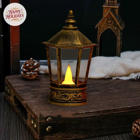 Mini Vintage LED Candle Lantern, Indoor Outdoor Christmas Xmas Decorations, Small Hanging Lantern Decor for New Year Tabletop Window Home Party Decor