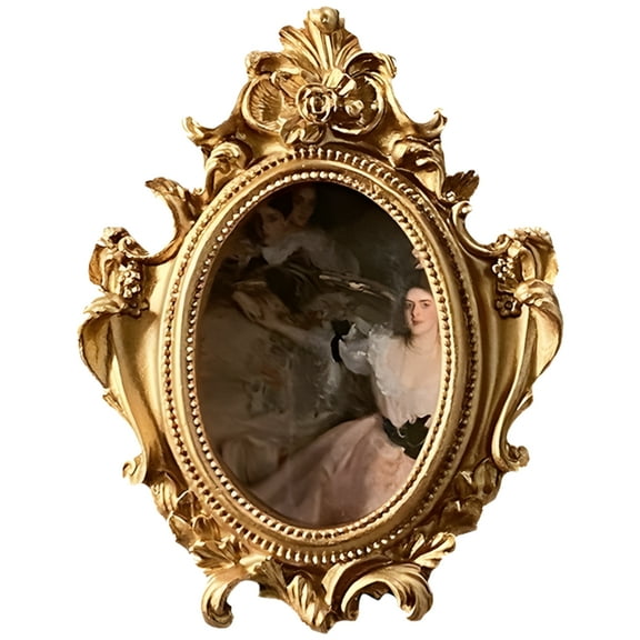 Mini Vintage Picture Frames, Small Picture Frames 3.9 x 5.1 Inches Mini Antique Picture Frames, Oval Design with Baroque Patterns, Gold Coating, Resin Material