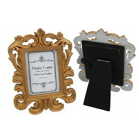 Mini Vintage Resin Picture Frame Rectangle White Black Gold Classic Baroque Style Desktop Photo Display Table Decor for Home Wedding Party Place Card Holder
