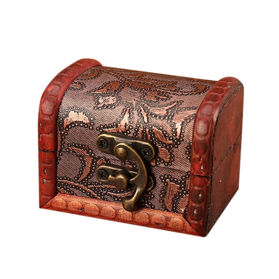 Mini Vintage Treasure Chest Box - Ornate Wooden Decorative Chest with Hasp Latch in Red & Gold Tones for Jewelry, Gifts, DIY Crafts, Aquarium Decor & Home Accents