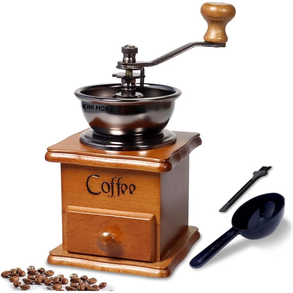 Mini Vintage Wooden Manual Coffee Grinder, Antique Hand Crank Coffee Bean Mill for Coffee Making, Classic Decorative Display Coffee Tool