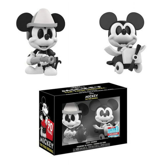 Mini Vinyl Figure: Disney - Black and White Firefighter and Plane Crazy Mickey Mouse 2 Pack, Fall Convention Exclusive
