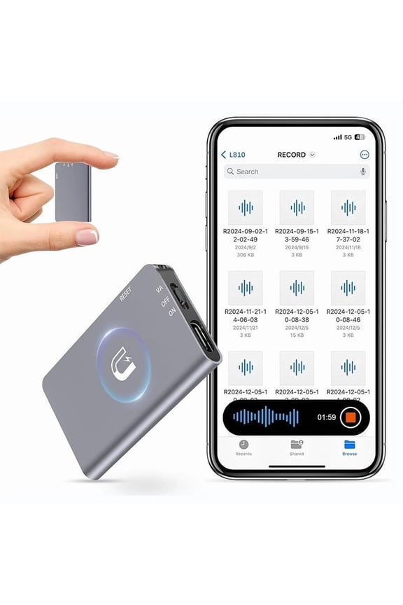 Mini Voice Recorder Magnetic 18g, One Button Operation HD Noise Reduction, Portable Meeting Interview Recording Device, Long Battery Life Voice Activated, Student Elderly Easy Use Keychain Attachment