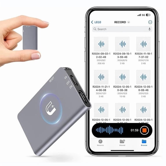 Mini Voice Recorder with Magnetic Clip, Hands-Free, Noise Reduction, Long Battery, Perfect for Meetings, Students, Interviews, and Evidence Gathering B