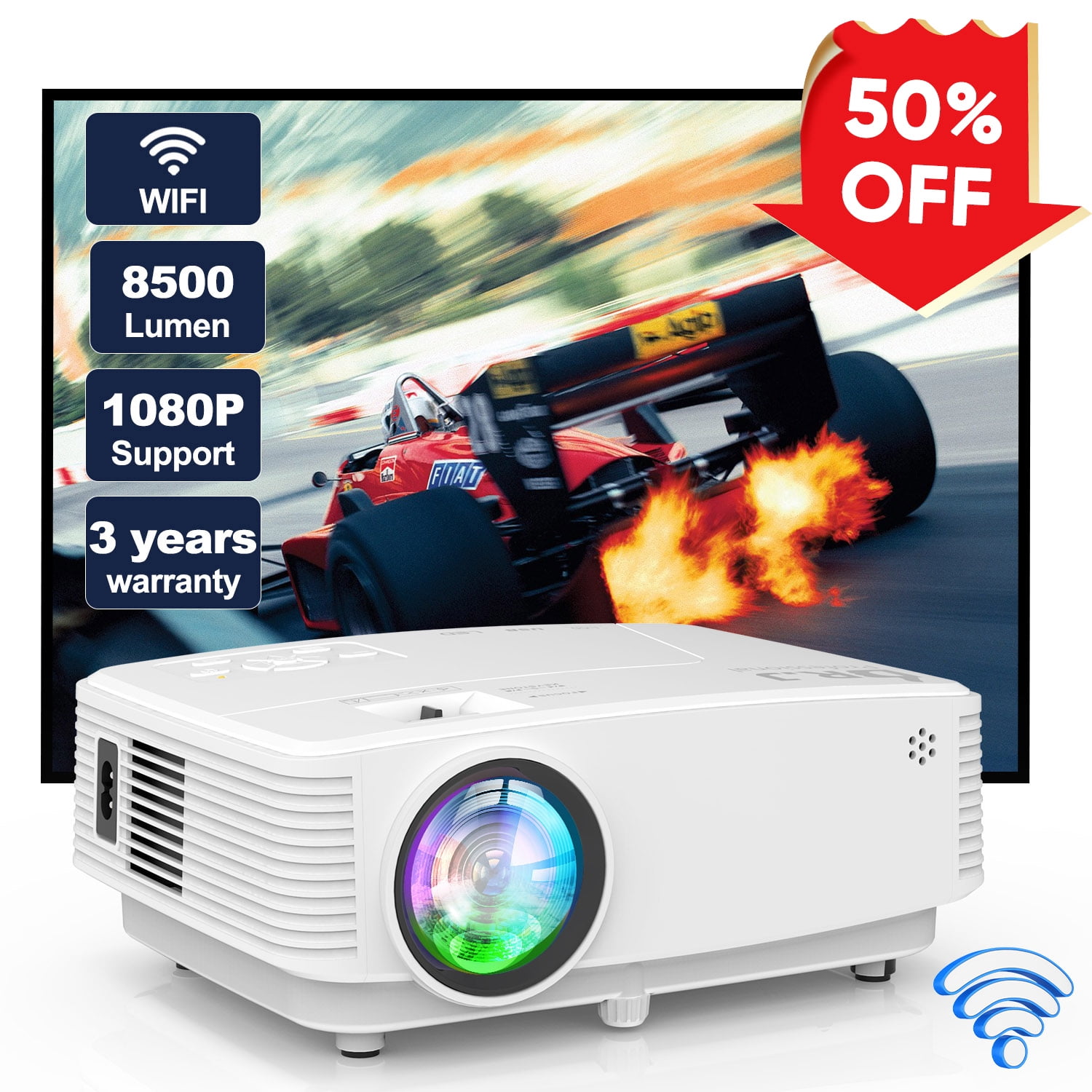 WIFI Projector 1080P FHD Portable for Home Supported 8500 Lumens -