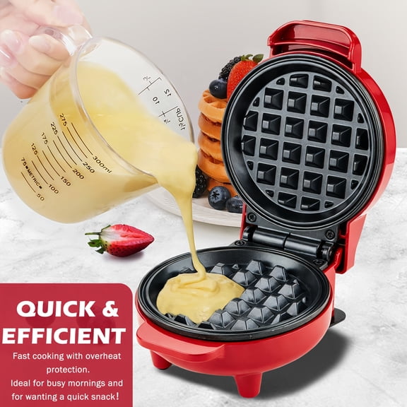 Mini Waffle Maker, 4.5" Non-Stick Griddle, 550W Fast Cooking Under 4 Mins, Perfect for Breakfast Brunch Lunch Snacks, Red