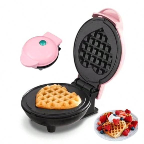 Mini Waffle Maker 4 Inch Plate Waffle Iron for Hash Browns Keto Chaffles Snacks Sandwich Compact Design Non-Stick Surface Easy to Clean Heart Pink