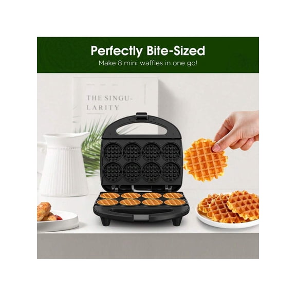 Mini Waffle Maker for Kids, 8-Inch Nonstick Multi-Waffle Griddle for 2-Inch Bite-Sized Tiny Waffles, Portable Electric Breakfast Cooker for Snacks and Desserts, Easy Clean, Red