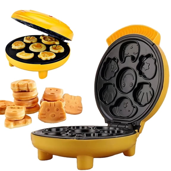 Mini Waffle Maker for Kids - Make 7 Different Shaped Pancakes - Includes a Cat Shell Pinecone & More- Electric Non Stick Waffle Iron, Pancake Cooker Baker Makes Fun Breakfast- Gift for Kids or Adults