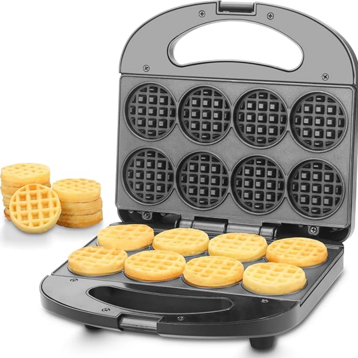 Mini Electric Waffle Maker 8-Count 2" Tiny Bites Non-Stick for Breakfast Dessert Snacks