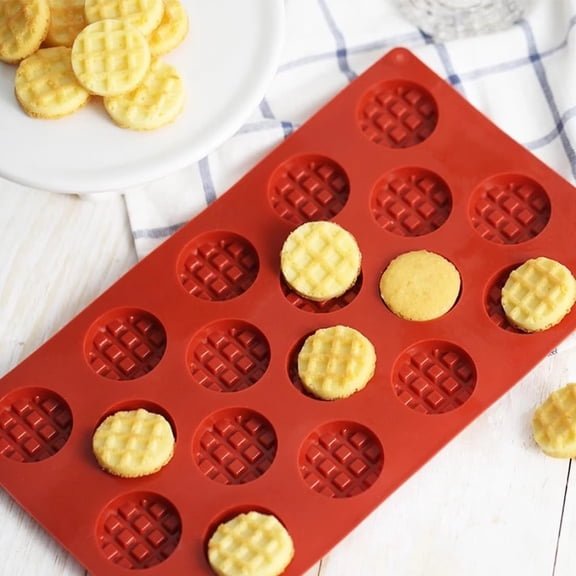 Mini Waffle Maker, Waffle Mold 18 Grids Silicone Mini Waffle Bakeware Mould DIY Round Biscuit Chocolate Mold Baking Accessories