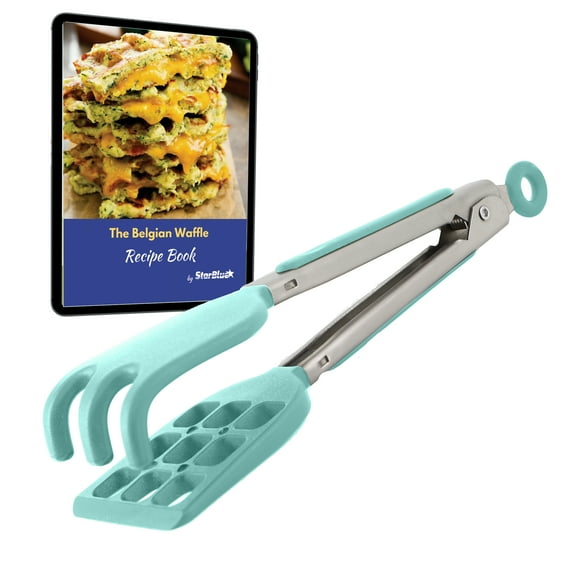 Mini Waffle Tongs by StarBlue  GREEN  8 inches Silicone and Nylon Serving Tongs with Non-Slip Smooth Handles