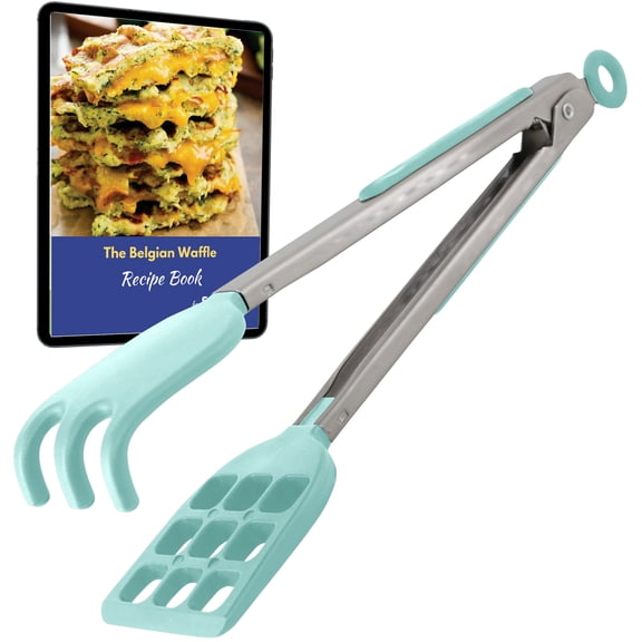 Mini Waffle Tongs by StarBlue Green  10 Inches Silicone and Nylon Serving Tongs with Non-Slip Smooth Handles