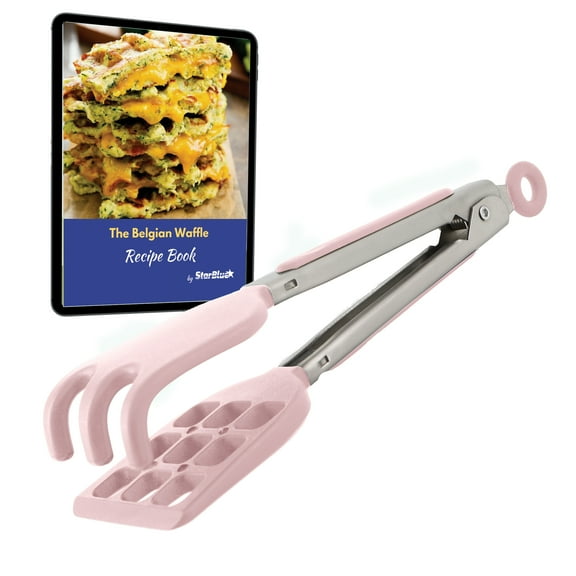 Mini Waffle Tongs by StarBlue  PINK  8 inches Silicone and Nylon Serving Tongs with Non-Slip Smooth Handles