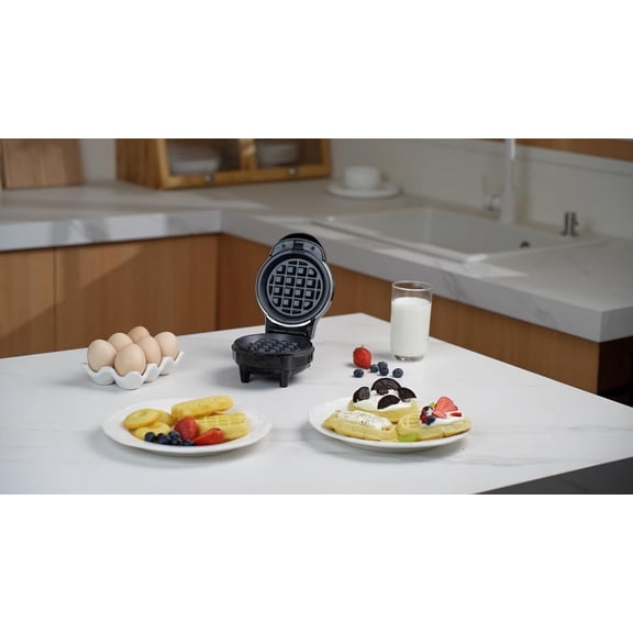Mini Waffles Maker with 6 Removable Plates, 3 in 1 Small Waffle Maker Mini- Waffle, Heart Waffle, Donut, 4.5" Non Stick Waffle Iron for Kids and Families, Black