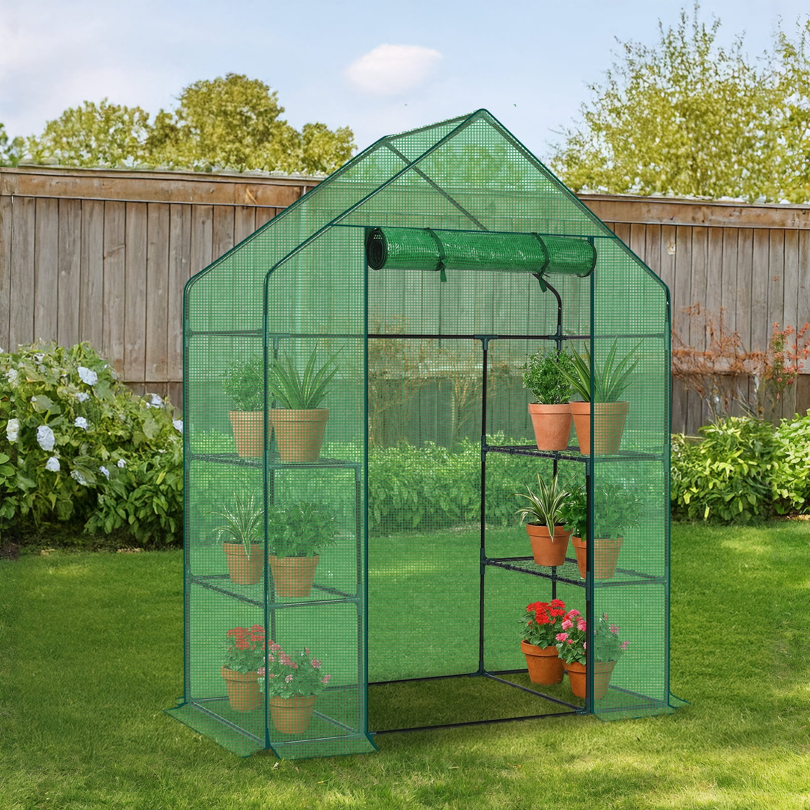Mini Walk-in Greenhouse 56×29×77 in, 4-Tier Shelf Plant Green House with Waterproof PE Cover, Powder-Coated Steel Frame, Roll-Up Zippered Door for Indoor Outdoor Patio Garden