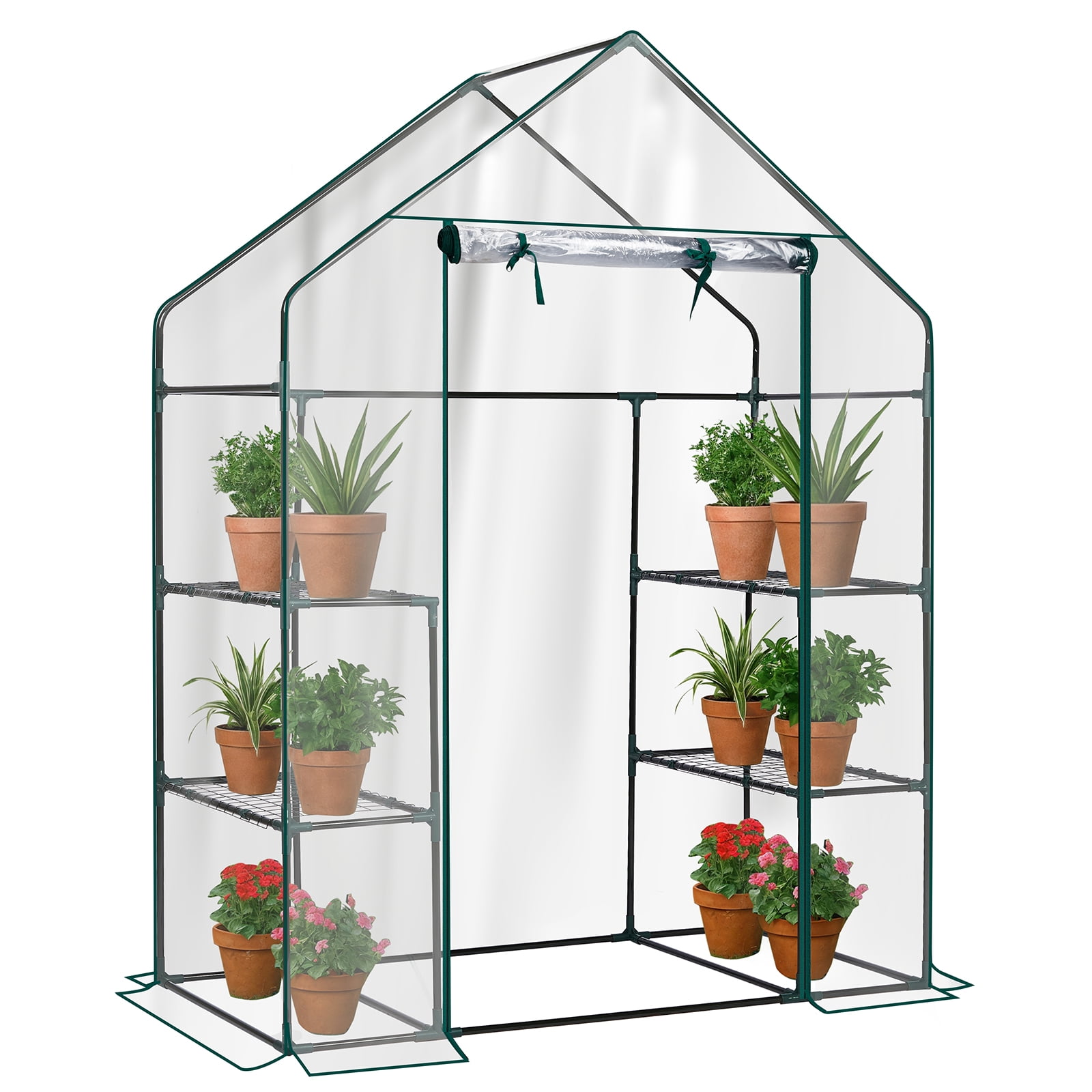 Mini Walk-in Greenhouse 56×29×77 in, 4-Tier Shelf Plant Green House with Waterproof PVC Cover, Powder-Coated Steel Frame, Roll-Up Zippered Door for Indoor Outdoor Patio Garden