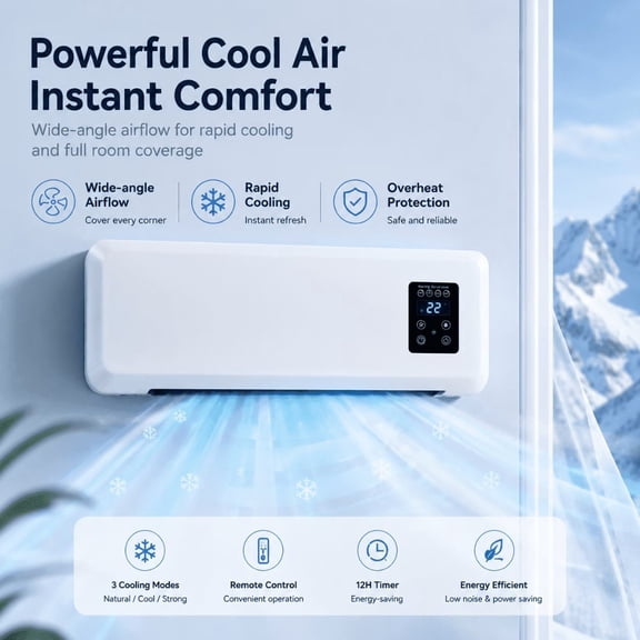 Mini Wall Mounted Air Conditioner,2-in-1 Portable AC Unit with Cooling & Heating,Ductless Split System with Remote,Quiet Personal Air Conditioner for Bedroom Home Office
