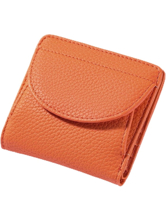 Mini Wallet for Women RFID Blocking Small Bifold Wallet Leather Coin Pocket Credit Card Holder Ladies Purse with ID Window,Orange