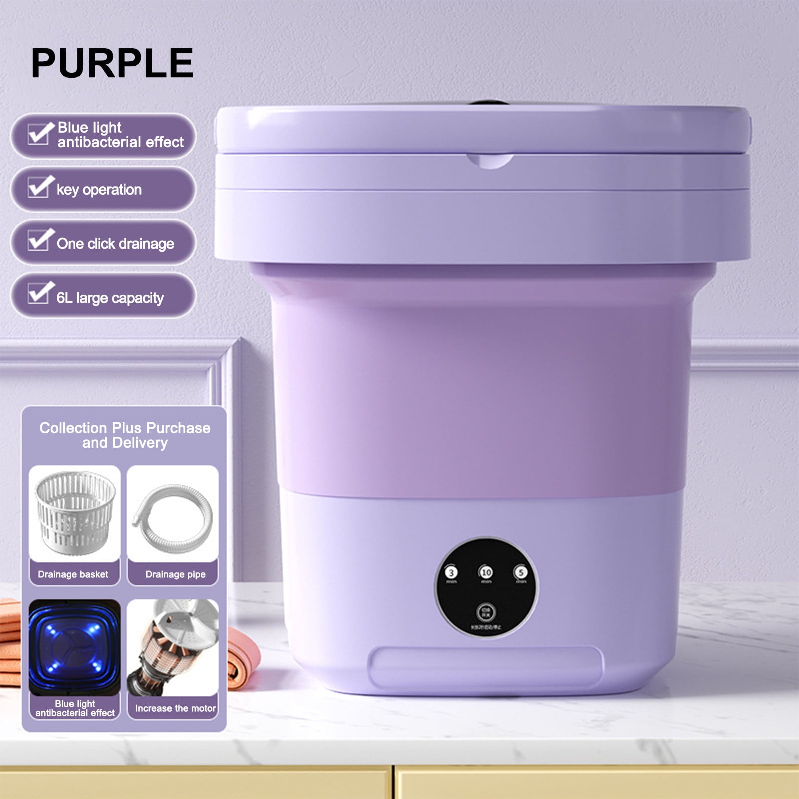 Mini Washing Machine Foldable Bucket Type Laundry Clothes Washer Cleaner Travel