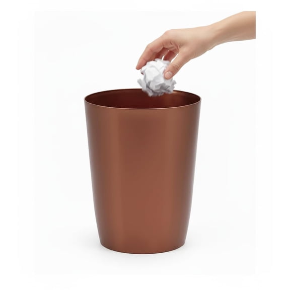 Mini Waste Basket - Durable Small Plastic Garbage Trash Can Bin - Lidless Open-Top, Slim Profile for Compact Spaces - Suitable for Home, Bathroom, Office, Bedroom, Kitchen and More, Copper