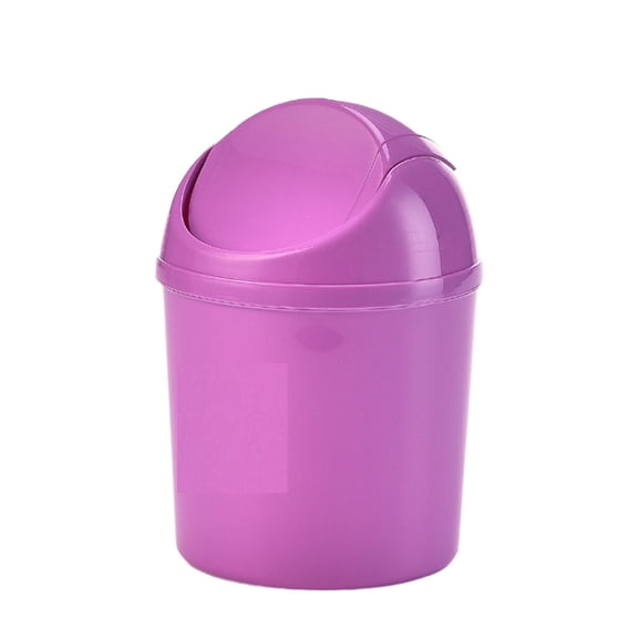 Mini Waste Can with Removable Swing-Top Lid, 1 Pc Plastic Mini Trash Can, Small Garbage Bin for Kitchen, Bathroom, Bedroom, Office, Compact Trash Can Fit Under Tables & Counters, 5.6"x7.6", Purple