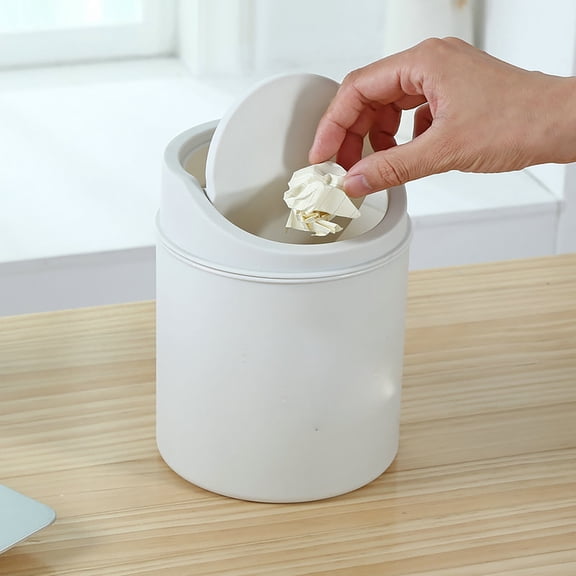 Mini Waste Can with Removable Swing-Top Lid - 1 Pc Small Garbage Bin for Kitchen, Bathroom, Bedroom, Office - Compact Can Fit Under Tables & Counters, White