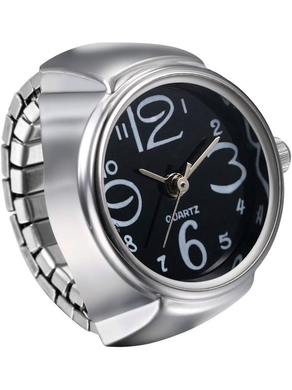 Mini Watch Ring,Circular Creative Elastic Quartz Jewelry,Arabic Numeral Dial Business Couple Novel Accessories(Black)