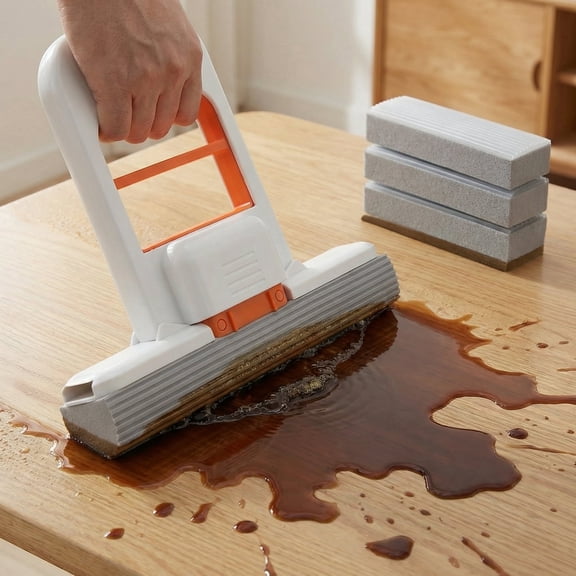 Wymikeze Mini Foldable Sponge Mop with Scrubber Pad,Reusable Cleaning Tools