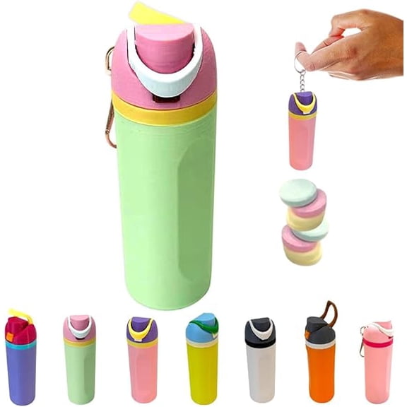 Mini Water Bottle Keychain, Trendy Bottle Keychain, 3D Printed Mini Water Cup Lip Balm Holder Keychain Pill Holder Pendant for Backpack, Novelty Water Cup Keychains, Chapstick Holder Key Chain