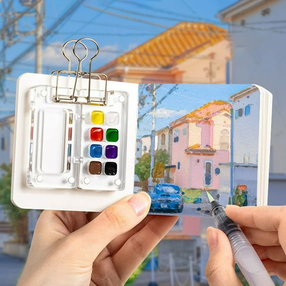 Mini Watercolor Paint Box, Gaqring Portable Travel Painting Kit with 8 Colors, Complete Acrylic Sketching Set for Artists Beginners Outdoor Art