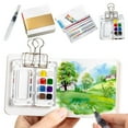 thumbnail image 1 of Mini Watercolor Paint Set,Mini Portable Watercolor Palette Set Wooden Grid Paint Box Watercolor Paper Sketch Book Brush Pens with Binder Clips for Painters Artists,Mini Travel Watercolor Set, 1 of 9