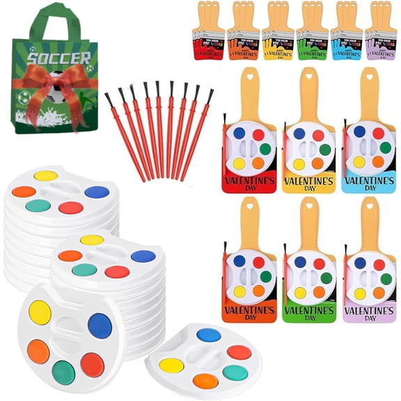 Mini Watercolor Paint Set, Paint Valentines for Class, Mini Painting Canvas Panel with Wooden Easel, for School Classroom Exchange Gifts(6Pcs)