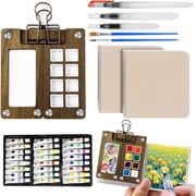 Mini Watercolor Paint Set, Travel Pocket Watercolor Set with Paint, Brush, Sketchbook & Copper Clip