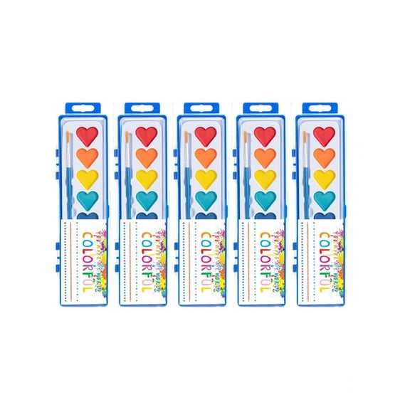 Mini Watercolor Paint Set for Valentine’s Day | Romantic Art Gift Valentine Watercolor Heart Shaped Water Colors with Paintbrush for Kid 8 colors Classroom Mini Paint Set Preschool