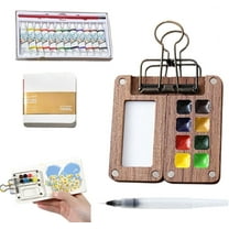 Mini Watercolor Paint Set, Wooden Mini Portable Paint Palette Travel Kit with 12/24 Color Paints, PortableTravel Water Color Kit for Beginners, Artists Painting
