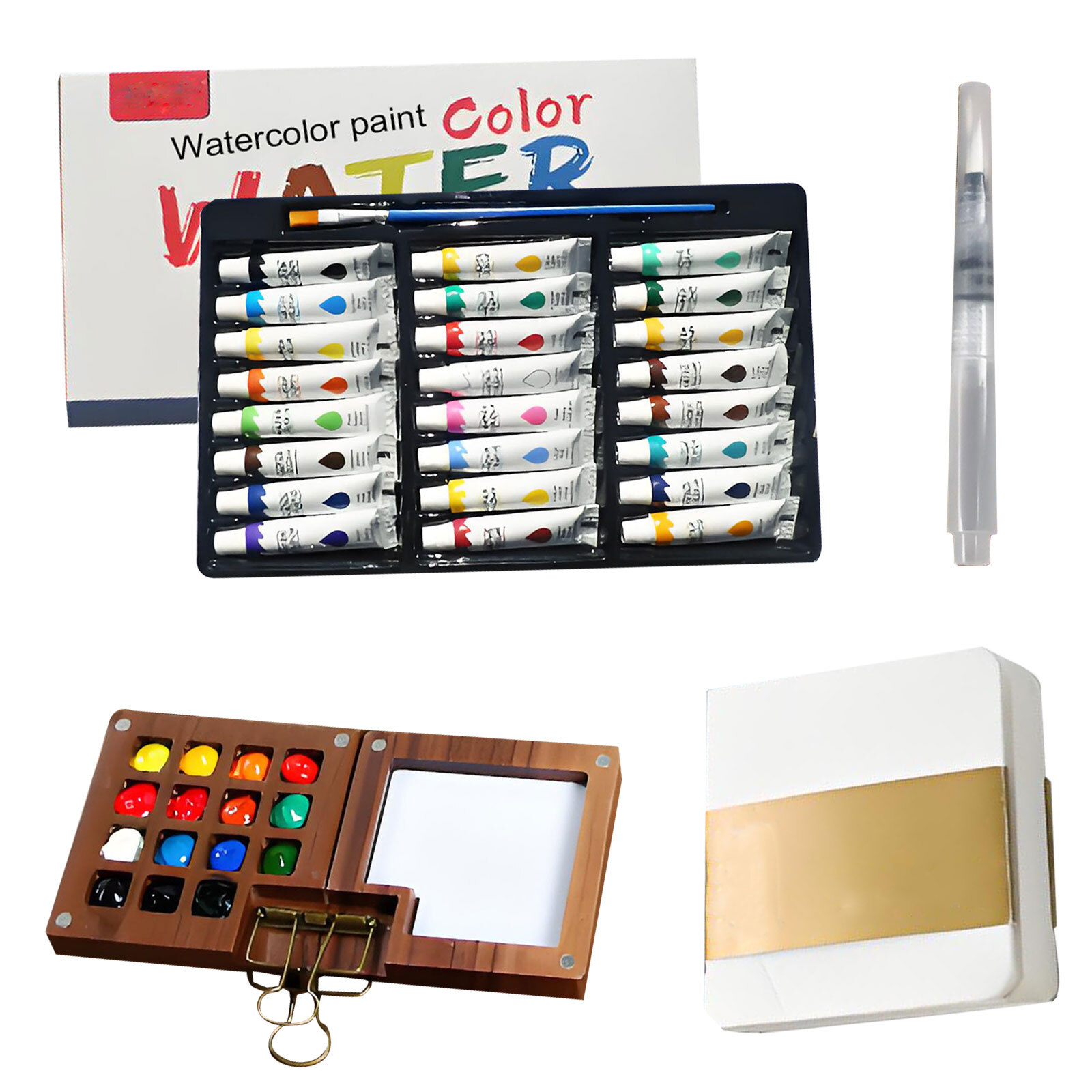 Mini Watercolor Set, Portable Travel Watercolor Painting kit, Sketchbook Palette, Wooden Palette Box, Portable Watercolor Set, Convenient For Artistic Creation, Gift for Painters and Artists