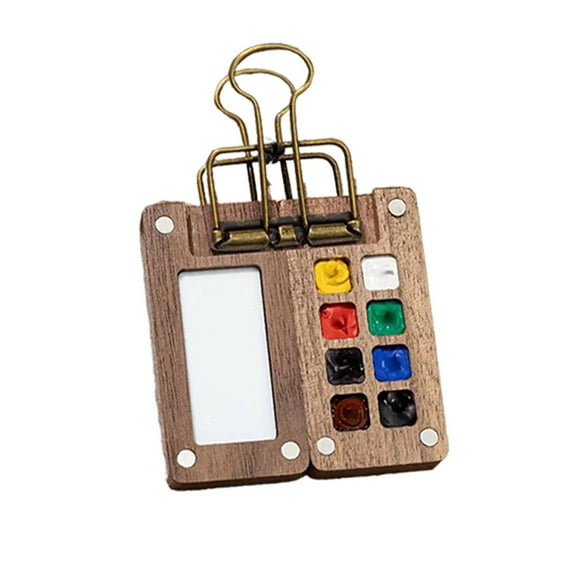 Mini Watercolor Travel Set, New Water Color Kit, Wooden Paint Palette Travel Kit, Portable Watercolour Palette with Clip for Painters Artists Students