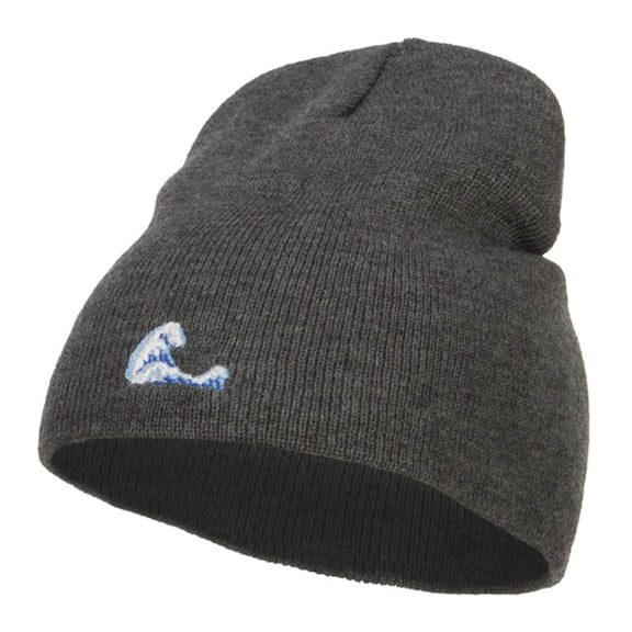 Mini Wave Embroidered Short Beanie - Dk Grey OSFM