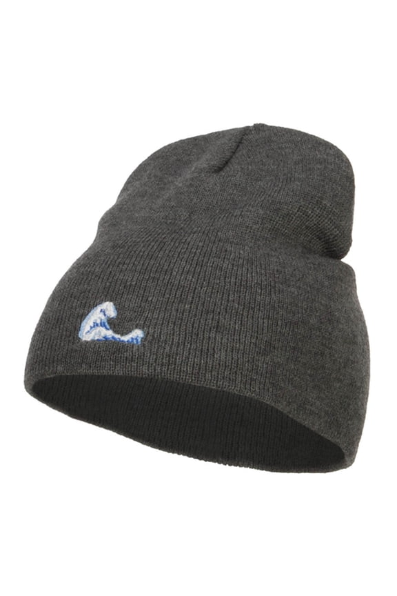 Mini Wave Embroidered Short Beanie - Dk Grey OSFM