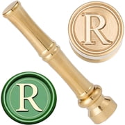 Mini Wax Seal Stamp 15mm Letter R Sealing Stamps Retro Initials Removable Golden Brass Heads Bamboo Metal Handle for Envelope Invitation Wedding Embellishment Bottle Decoration Gift Packing Gold DIY