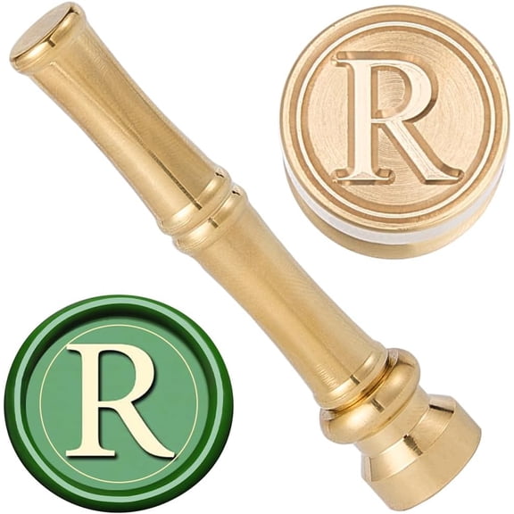 Mini Wax Seal Stamp 15mm Letter R Sealing Stamps Retro Initials Removable Golden Brass Heads Bamboo Metal Handle for Envelope Invitation Wedding Embellishment Bottle Decoration Gift Packing Gold DIY