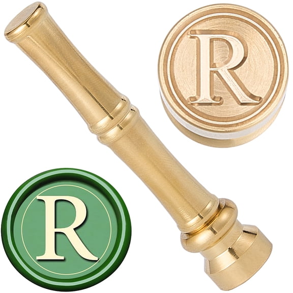 Mini Wax Seal Stamp 15mm Letter R Sealing Stamps Retro Initials Removable Golden Brass Heads Bamboo Metal Handle for Envelope Invitation Wedding