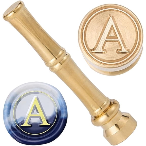 Mini Wax Seal Stamp A Alphabet Letter Wax Stamps 15mm Gold Metal Brass Retro Vintage Initial A Sealing Stamp with Bamboo Stick Handle