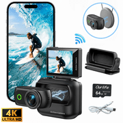 Ourlife Mini Wearable Action Camera, 4K Video, 48MP Photos, 2.0" Flip Screen, WiFi App, Magnetic Mount, Charging Case, 64GB Card, Black