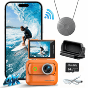 Mini Wearable Action Camera, 4K Ultra HD, WiFi, Flip-Out Screen, Magnetic Mount, Dual Battery, Rugged, Vlogging, Outdoor Adventures, Orange