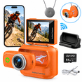 thumbnail image 1 of Mini Wearable Action Camera, 4K Ultra HD, WiFi, Flip-Out Screen, Magnetic Mount, Dual Battery, Rugged, Vlogging, Outdoor Adventures, Orange, 1 of 11