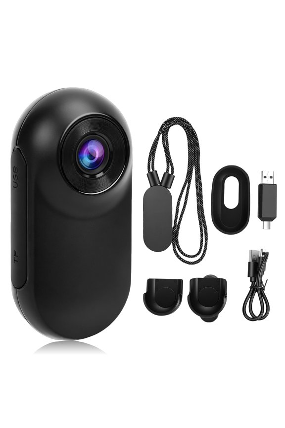 Mini Body Camera 1080P, Thumb Size Mini Camera with 64GB SD Card, Portable Action Camera with 360 Rotate Clip & Magnetic Clip, Wearable Video Recorder for Cycling, Skiing, Walking, Travel, Black