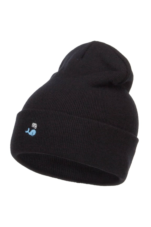 Mini Whale Embroidered Long Beanie - Black OSFM
