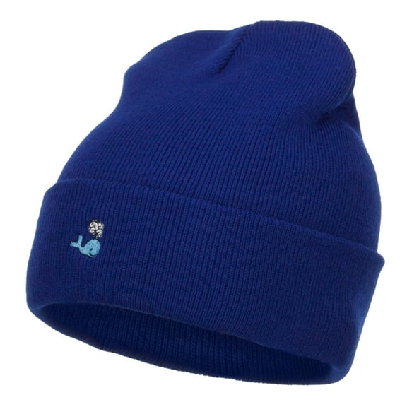 Mini Whale Embroidered Long Beanie - Royal OSFM
